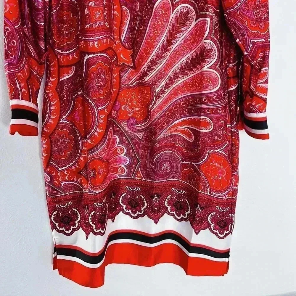 Ralph Lauren Red Paisley Satin Scarf Dress Long Sleeves Women's Size 12 - Picture 3 of 8